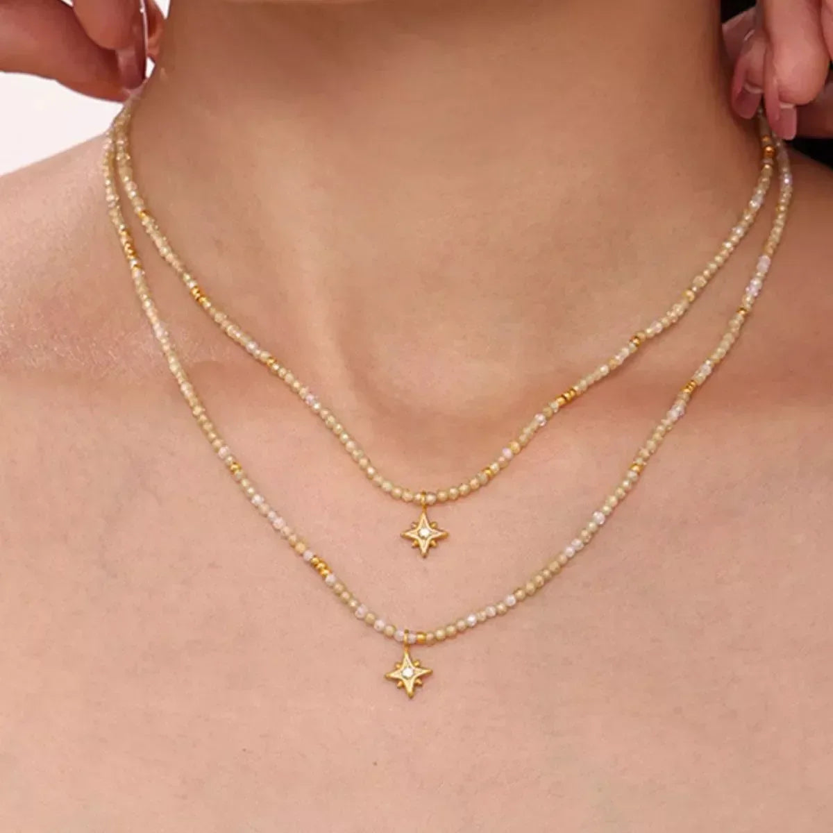 18K Gold-Plated Star Pendant Necklace with Zircon - DAVERRI FASHIONS