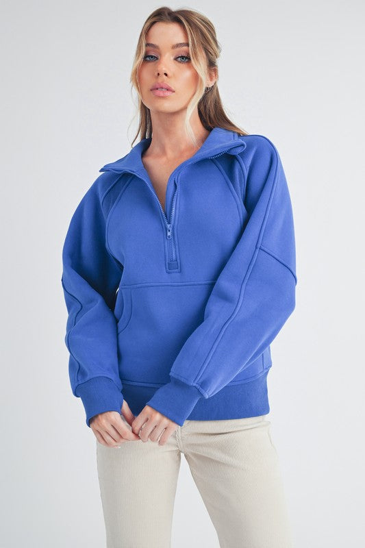 Aemi + Co Half Zip Raglan Sleeve Sweatshirt with Kangaroo Pocket Sweatshirts