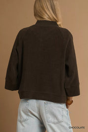 Umgee Textured Knit V-Neck Top Chocolate | Blouses Daverri Fashions