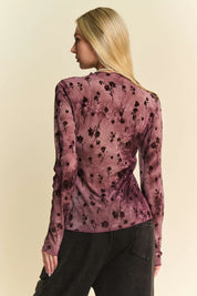 Davi & Dani Floral Mesh Long Sleeve Sheer Layering Top | Tops Daverri Fashions