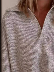 Daverri Fashions Full Size Johnny Collar Dropped Shoulder Sweater Plus Size - DAVERRI FASHIONS