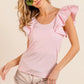 BiBi Wide Layered Ruffle Sleeve Scoop Neck Ribbed Top Tops