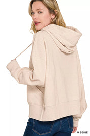 Zenana Oversized Fleece Kangaroo Pocket Hoodie Beige | Sweatshirts Daverri Fashions
