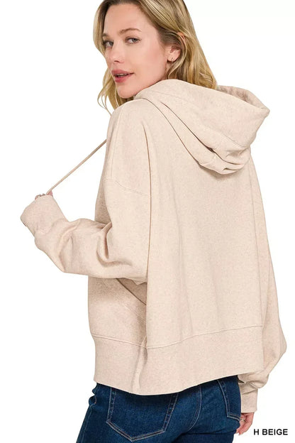 Zenana Oversized Fleece Kangaroo Pocket Hoodie Beige - DAVERRI FASHIONS