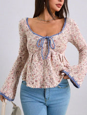 Tie Front Flare Sleeve Sweater | Sweaters Daverri Fashions