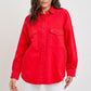 RISEN Button Down Long Sleeve Denim Shacket with Chest Pockets Scarlet
