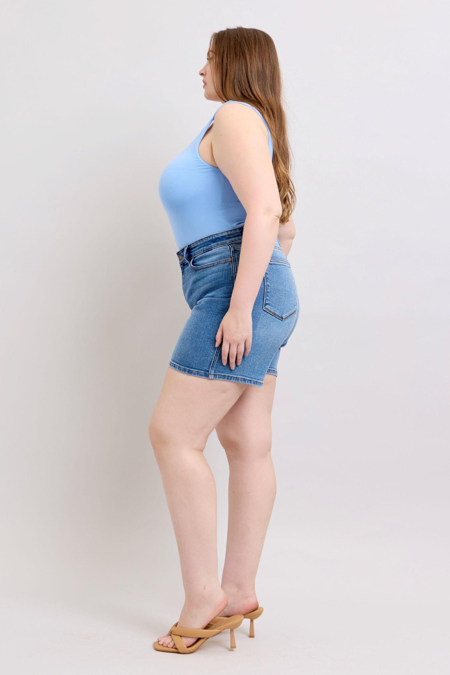 Judy Blue Full Size 2 Button Denim Shorts with Pockets Plus Size Denim Shorts