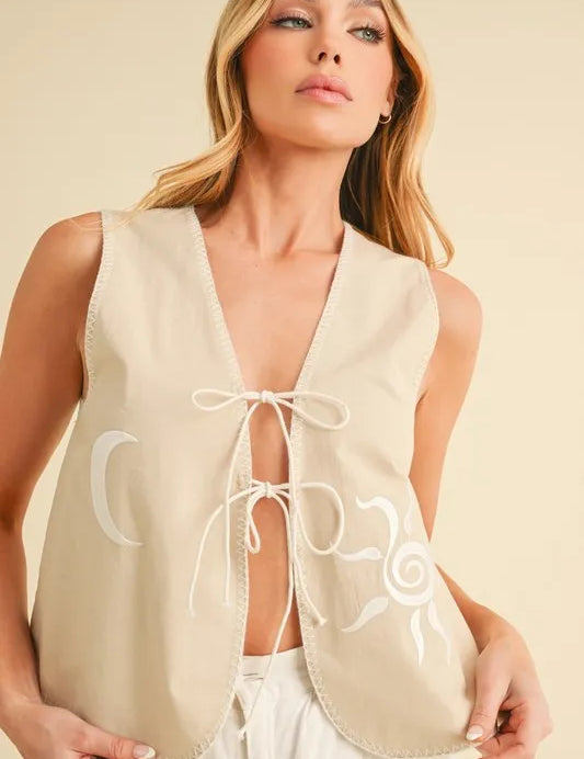 Aemi+Co Embroidered Tied Front Vest Coat | Daverri Fashions