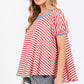 Ces Femme Striped Round Neck Short Sleeve T-Shirt T-Shirts