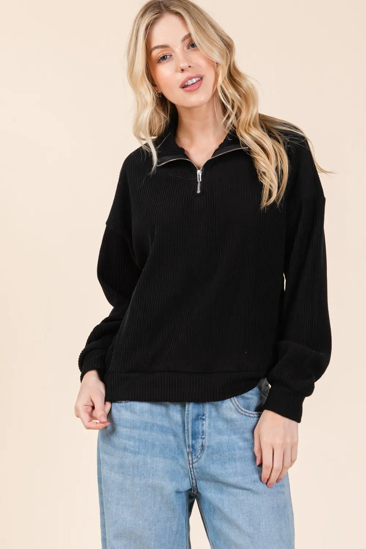 BOMBOM Quarter Zip Long Sleeve Sweatshirt with Pockets Sweatshirts