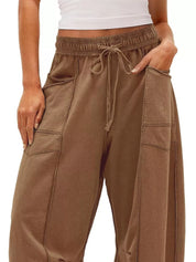 Drawstring Wide Leg Elastic Waist Pants | Pants Daverri Fashions