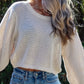 Daverri relaxed fit round neck cream open-knit long sleeve sweater