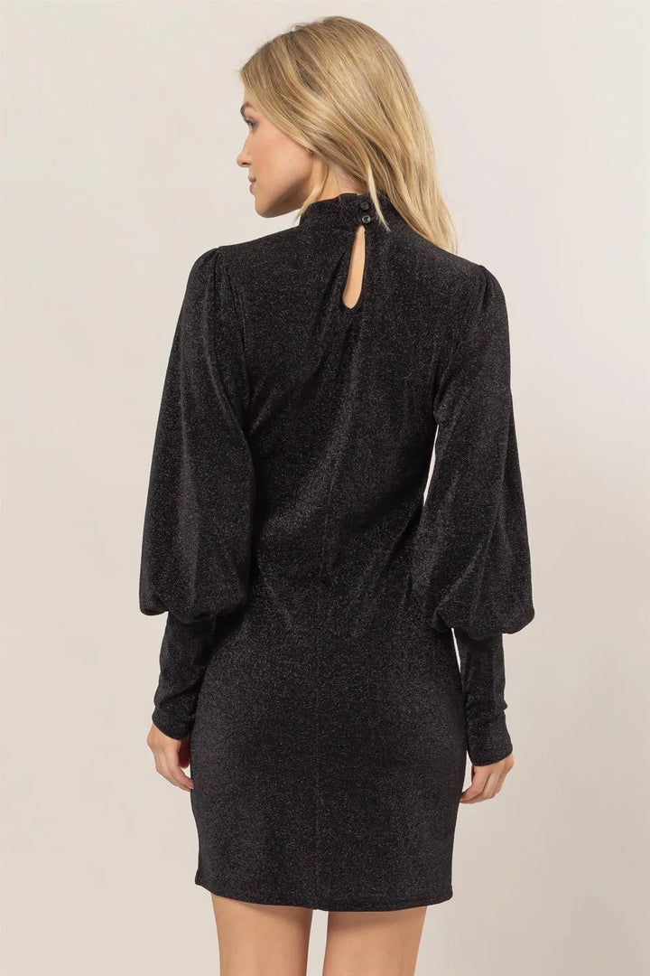 HYFVE Glitter Mock Neck Long Sleeve Mini Dress Mini Dresses