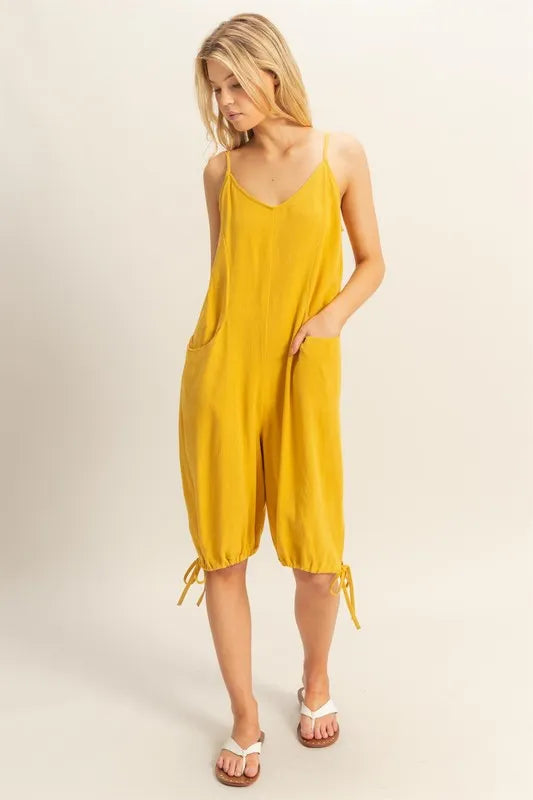 HYFVE V-Neck Pocket Detail Side Tie Hem Romper Rompers
