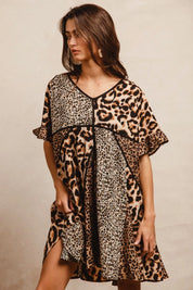 BiBi Leopard Prints Mix and Match Short Sleeves Dress | Mini Dresses Daverri Fashions