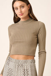 DK SAGE Mittoshop Mock Neck Long Sleeve Crop Knit Top | Tops Daverri Fashions