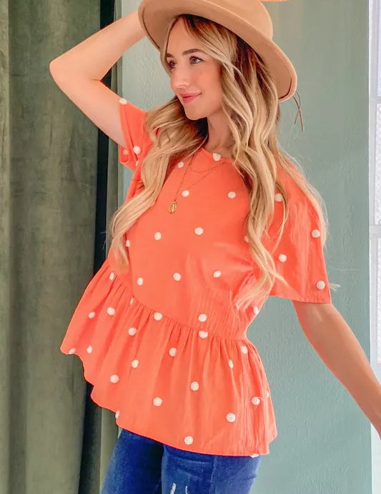 And The Why Pom Pom Polka Dots Short Sleeve Top | Tops Daverri Fashions