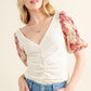 And The Why Full Size Floral Print Textured Sleeve Knit Top - DAVERRI FASHIONS