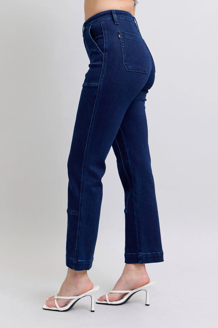Judy Blue Full Size Hw Work Wear Knee Patch Straight Jeans Plus Size Jeans