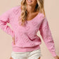 BiBi Valentines Heart Pompom V Neck Knit Top - DAVERRI FASHIONS