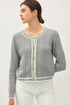 Be Cool Cable Knit Long Sleeve Contrast Edge Cardigan - DAVERRI FASHIONS