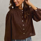 Brown SO ME 3D floral embroidered blouse with puff sleeves and white buttons