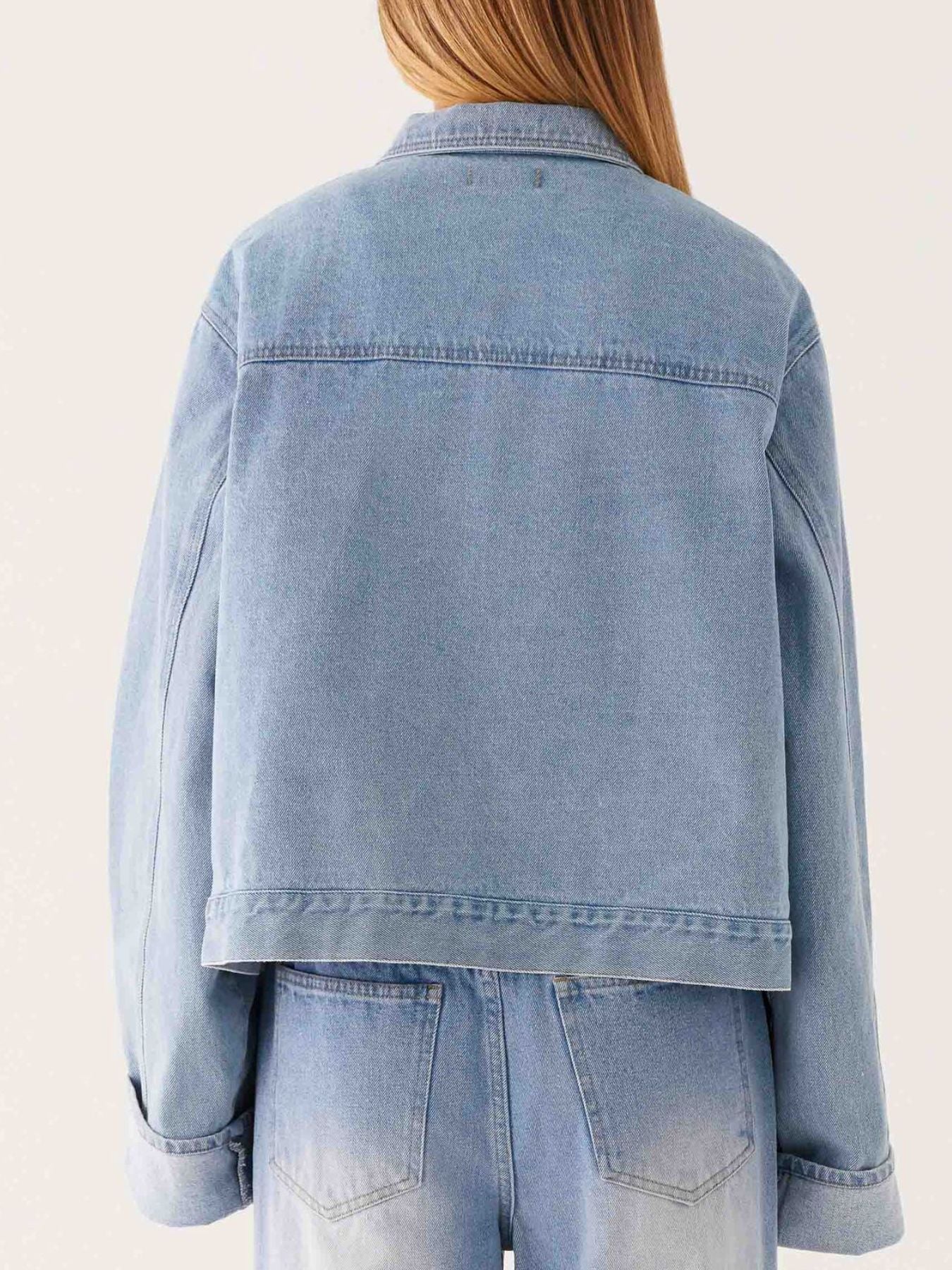Daverri light-wash cropped oversized denim jacket with rolled cuffs
