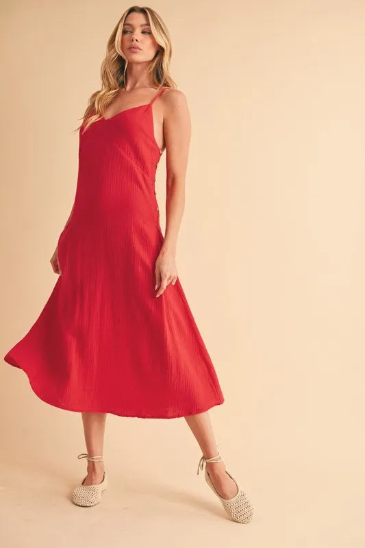 Aemi+Co Side Button Midi Cami Dress RED