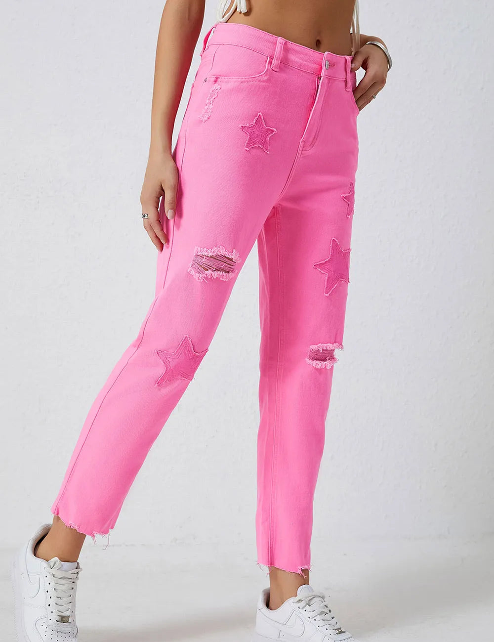 Star Raw Hem Distressed Jeans | Jeans Daverri Fashions