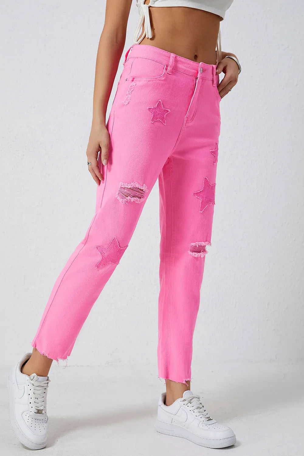 Star Raw Hem Distressed Jeans | Jeans Daverri Fashions