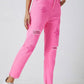 Star Raw Hem Distressed Jeans - DAVERRI FASHIONS