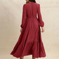 V-Neck Balloon Sleeve Ruffled Hem Maxi Dress - DAVERRI FASHIONS