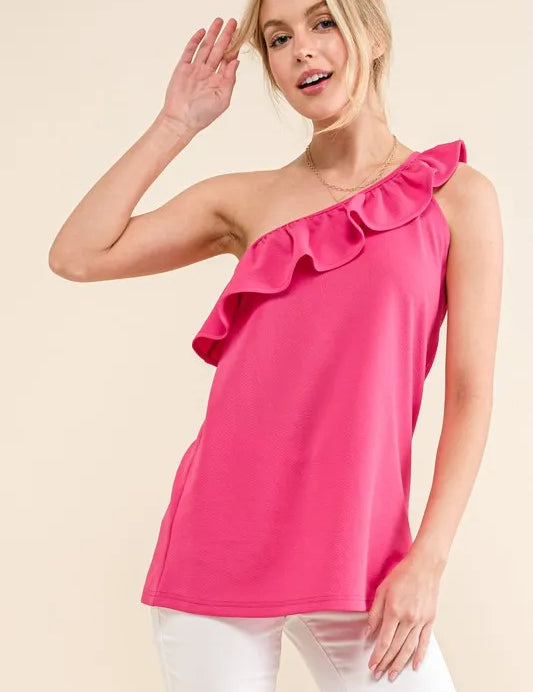 And The Why Ruffle One Shoulder Sleeveless Tank Top | Tops Daverri Fashions