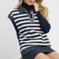 Umgee Cable Knit Collared Striped Vest Sweater - DAVERRI FASHIONS