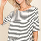 BOMBOM Striped Round Neck T-Shirt Ivory