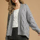 Umgee Chunky Cable Knit Open Front Cardigan Grey - DAVERRI FASHIONS