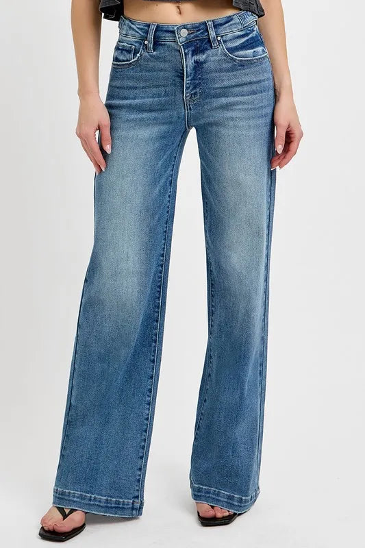 RISEN Full Size Tummy Control High Rise Wide Adjustable Waist Band Jeans Plus Size Jeans