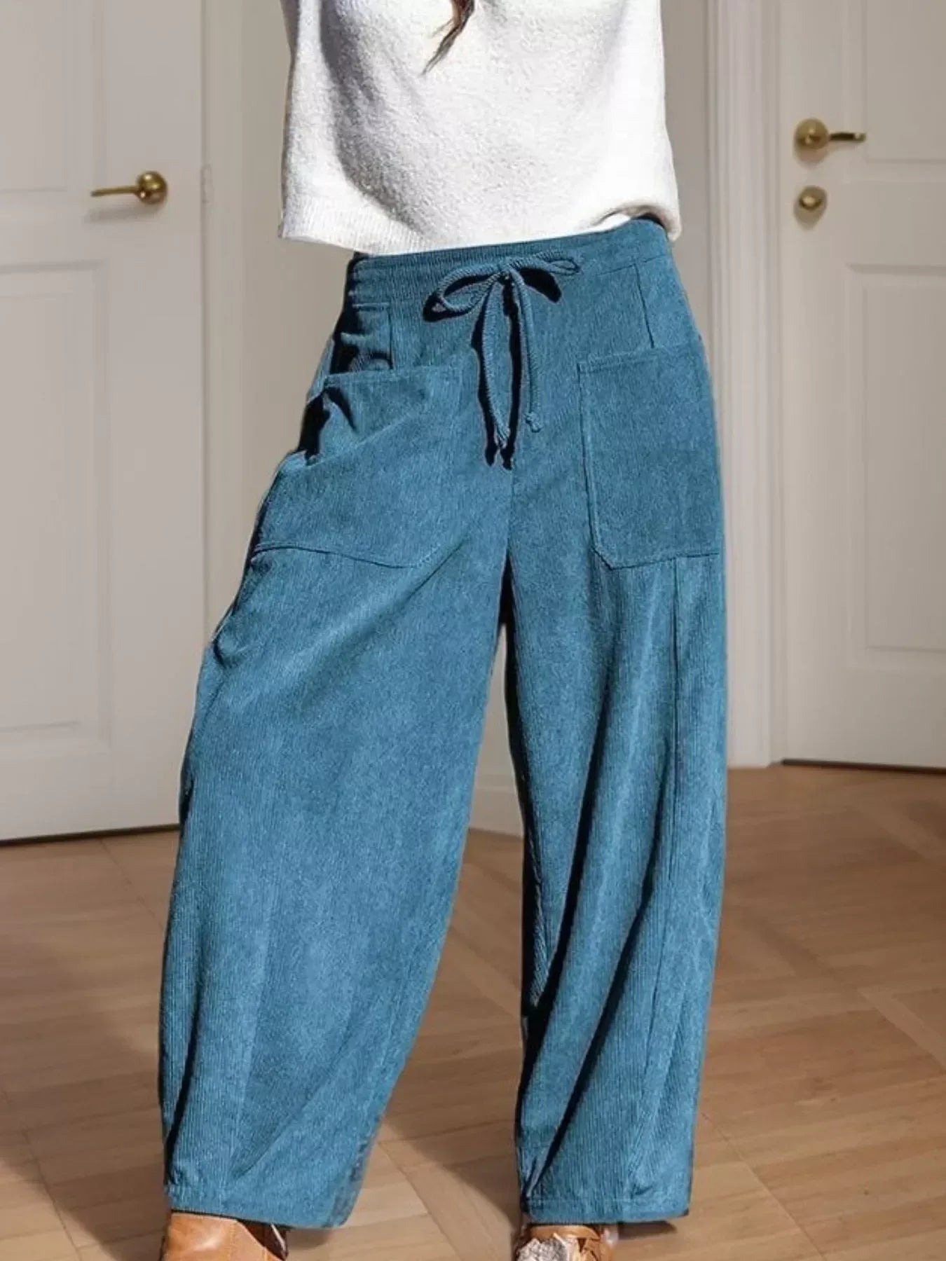 Daverri Fashions Casual Corduroy Wide Leg Pants with Pockets - DAVERRI FASHIONS