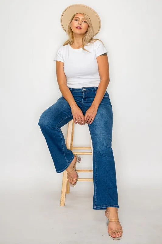 bytos Full Size Cat's Whiskers High Rise Straight Jeans | Jeans Daverri Fashions