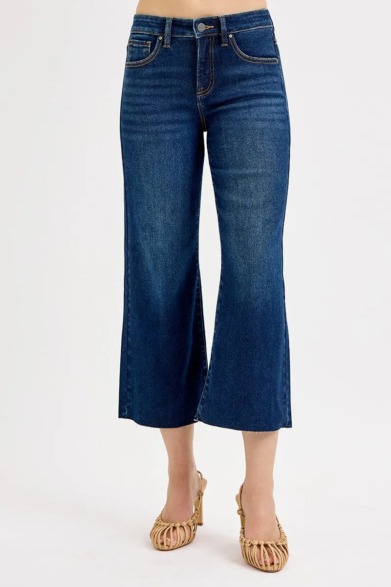 RISEN Full Size Tummy Control High Rise Crop Wide Jeans Plus Size | Jeans Daverri Fashions