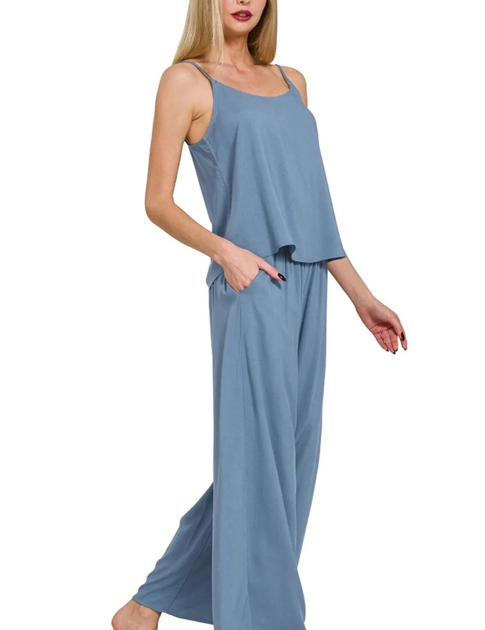 Zenana Dusty Blue Woven Cami & Pants Set | Outfit Sets Daverri Fashions