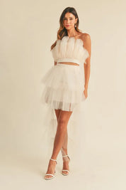 MABLE Tulle Tube Ruffle Crop Top and High Low Maxi Skirt Set | Outfit Sets Daverri Fashions
