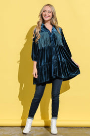 And The Why Fringe Detailed Velvet Shirt Dress | Daverri Fashions