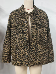 Leopard Button Up Long Sleeve Denim Jacket | Denim Jackets Daverri Fashions