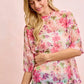 BiBi Floral Print Short Sleeves Boxy Mesh Top in soft pink