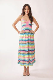 Davi & Dani Multi Color Crochet Lace Midi Dress | Daverri Fashions