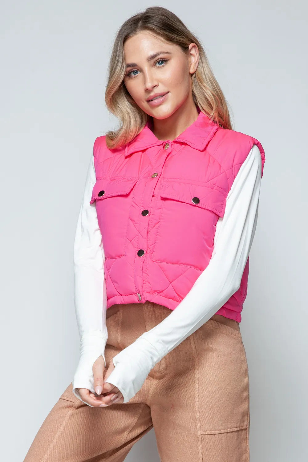 Snobbish Snap Down Quilted Crop Vest | Vest Jackets Daverri Fashions