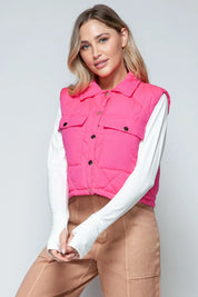 Snobbish Snap Down Quilted Crop Vest | Vest Jackets Daverri Fashions