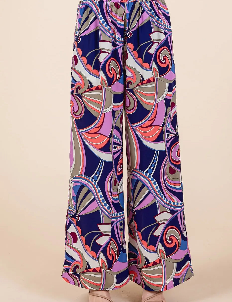 COBALT MULTI Mittoshop Abstract Print Elastic Waist Wide Leg Pants | Pants Daverri Fashions