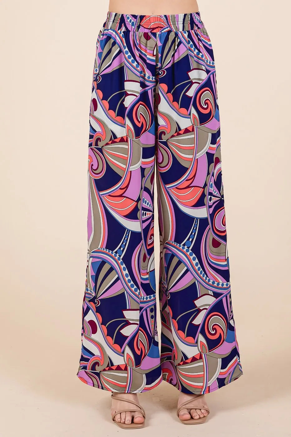 Mittoshop Abstract Print Elastic Waist Wide Leg Pants COBALT MULTI Pants